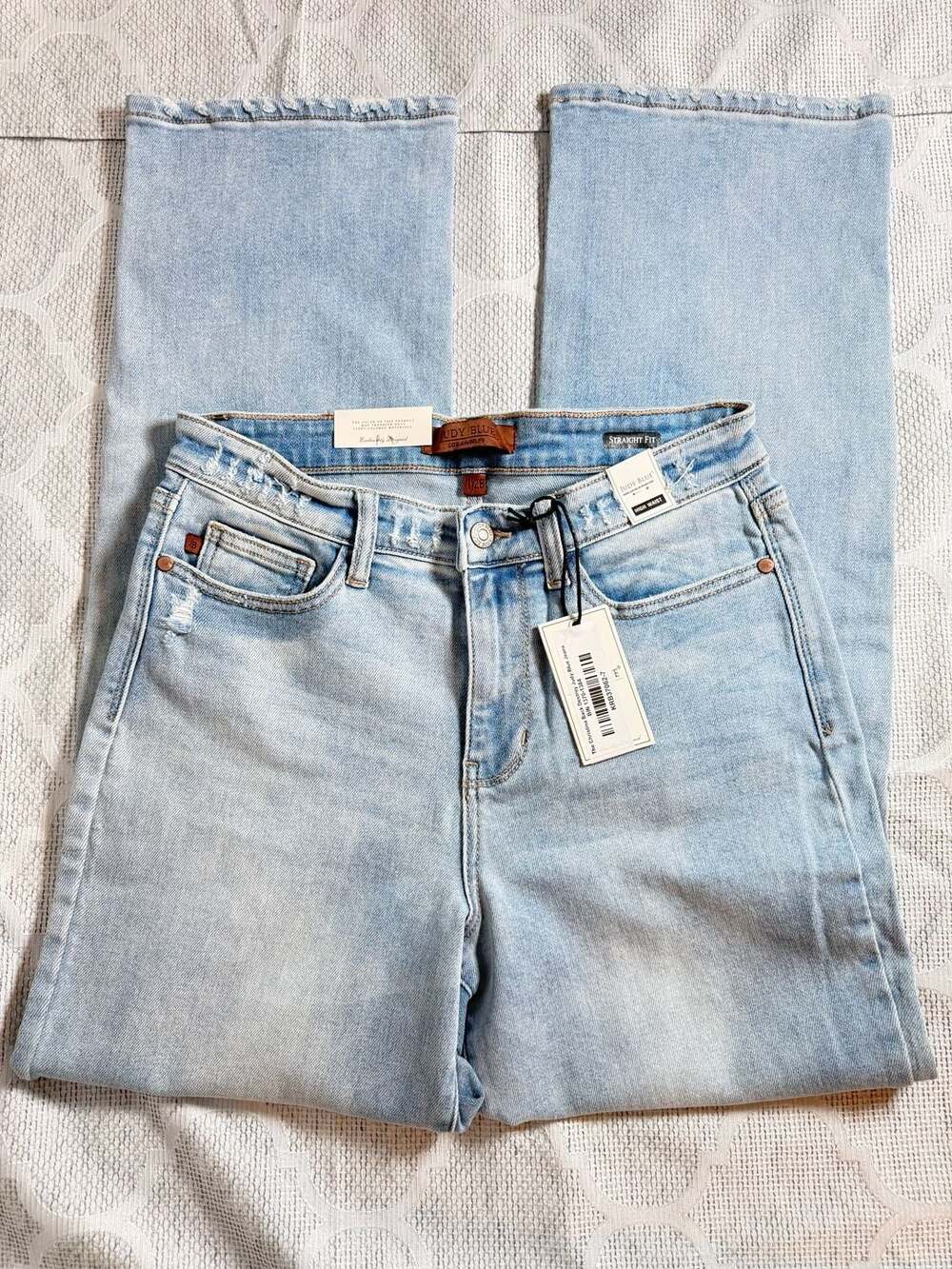 Judy Blue The Christina Back Destroy High Waist Straight Fit Blue Jeans